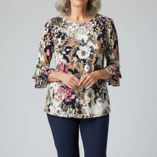 SOUTHERN LADY PINK/NAVY/CREAM PRINT TOP