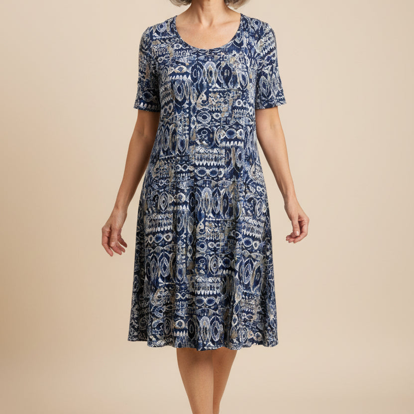 SOUTHERN  LADY NAVY/TAN/WHITE PRINT DRESS