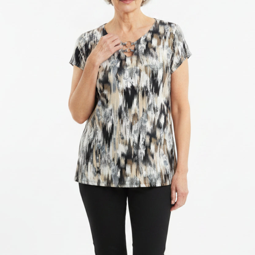 LINKS BLACK NEUTRAL CAP SLEEVE TOP