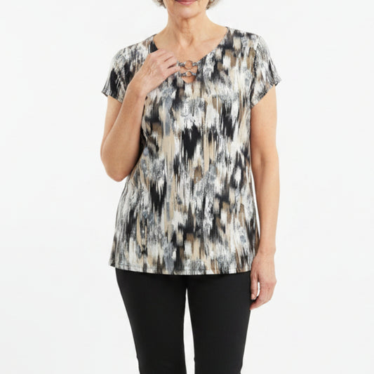 LINKS BLACK NEUTRAL CAP SLEEVE TOP