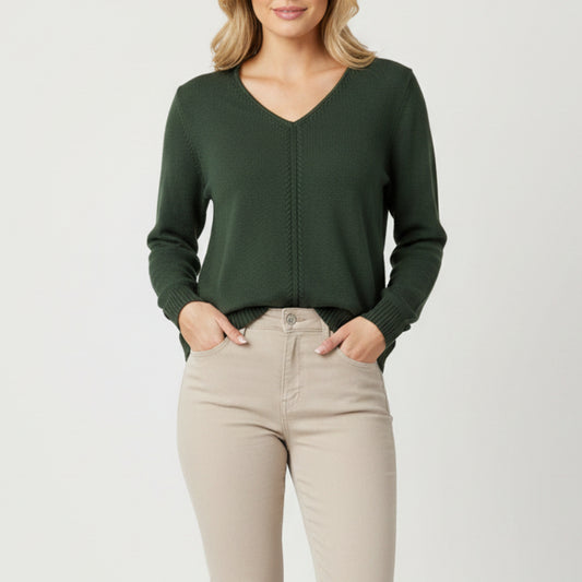 LU LU B 100% COTTON OLIVE V NECK SWEATER