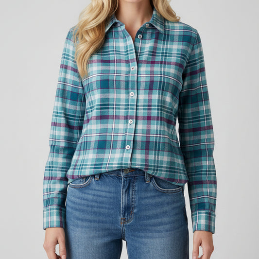 NORTH RIVER BLUE/MAGENTA PLAID BUTTON UP