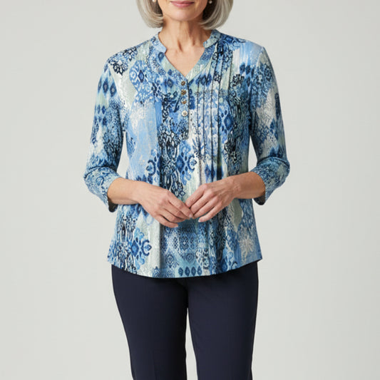 LINKS NAVY/GRAY/GREEN PRINT TOP