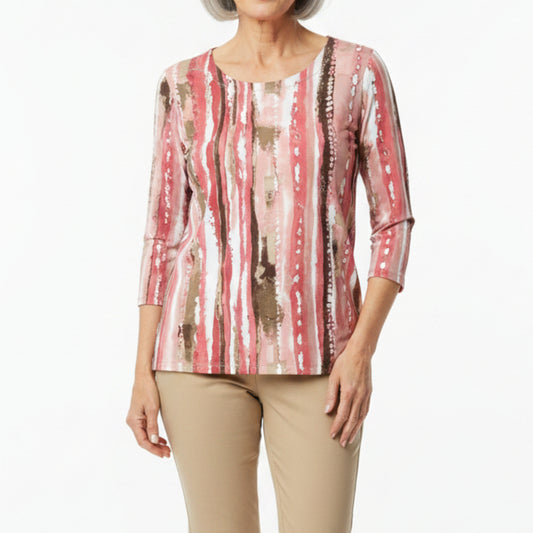 LINKS TAN/SALMON/WHITE PRINT TOP