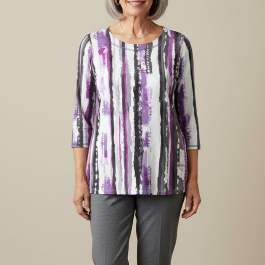 LINKS GRAY/VIOLET/WHITE PRINT TOP