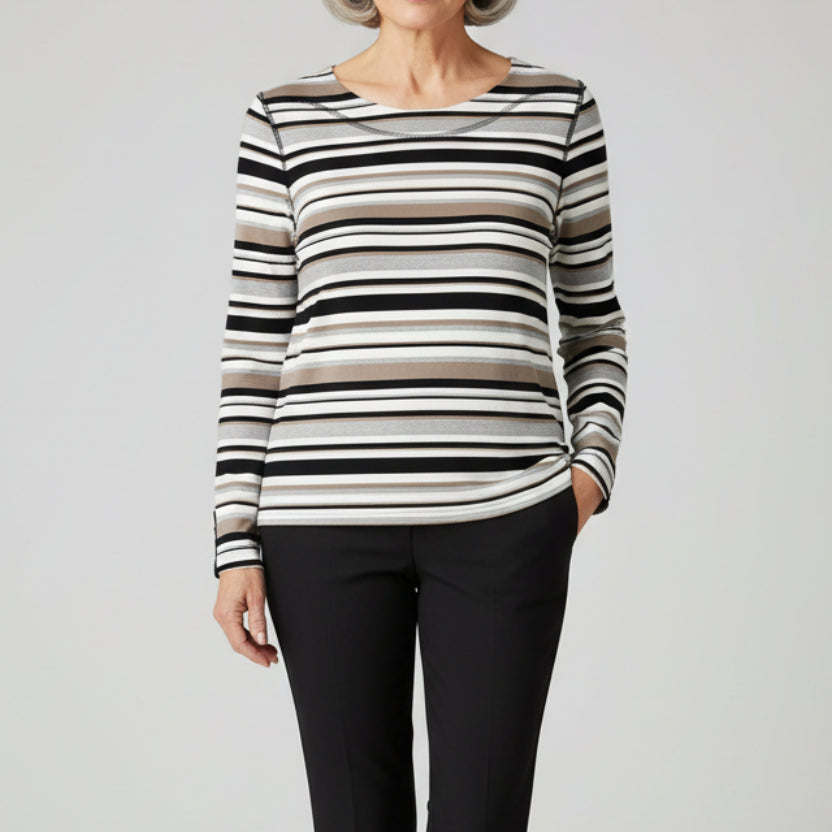 N TOUCH STRIPE TOP GRAY/BLACK/KHAKI