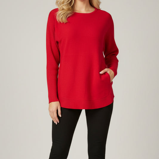 LU LU B RED SWEATER WITH POCKETS