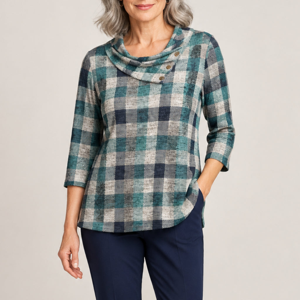 N TOUCH THREE QUARTER SLEEVE PLAID TOP