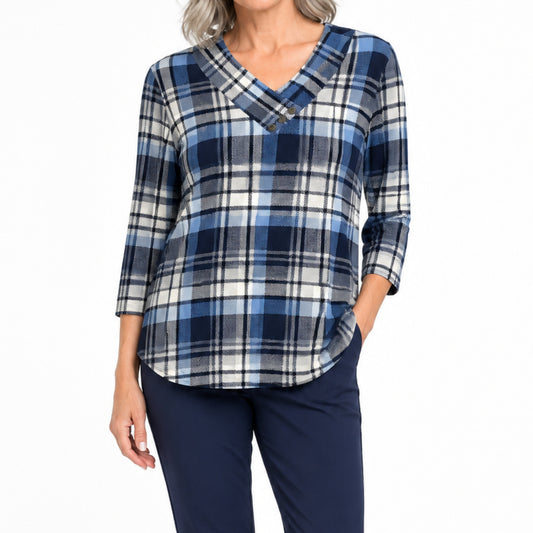 LINKS NAVY PRINT THREE QUARTER SLEEVE TOP