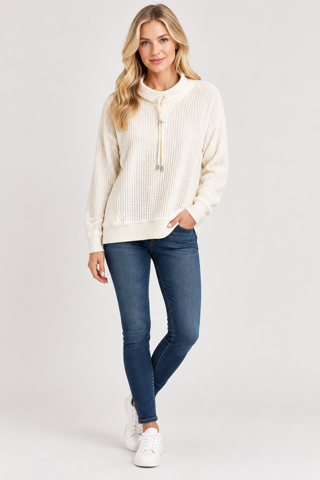 WILD PALMS CREAM MOCK NECK PULL OVER