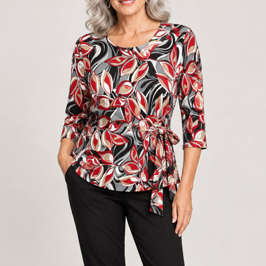 SOUTHERN LADY RED/GRAY/BLACK SIDE TIE TOP