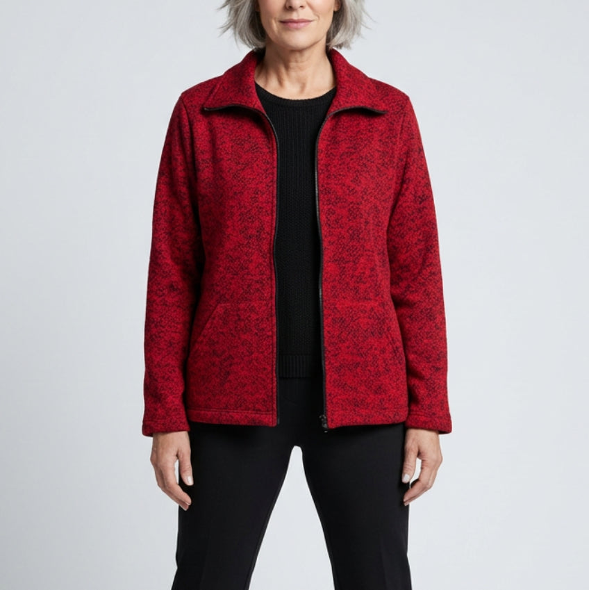 SOUTHERN LADY RED ZIP UP SWEATER JACKET