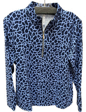 Load image into Gallery viewer, LU LU B QUARTER ZIP IN DARK NAVY/LIGHT BLUE ANIMAL PRINT
