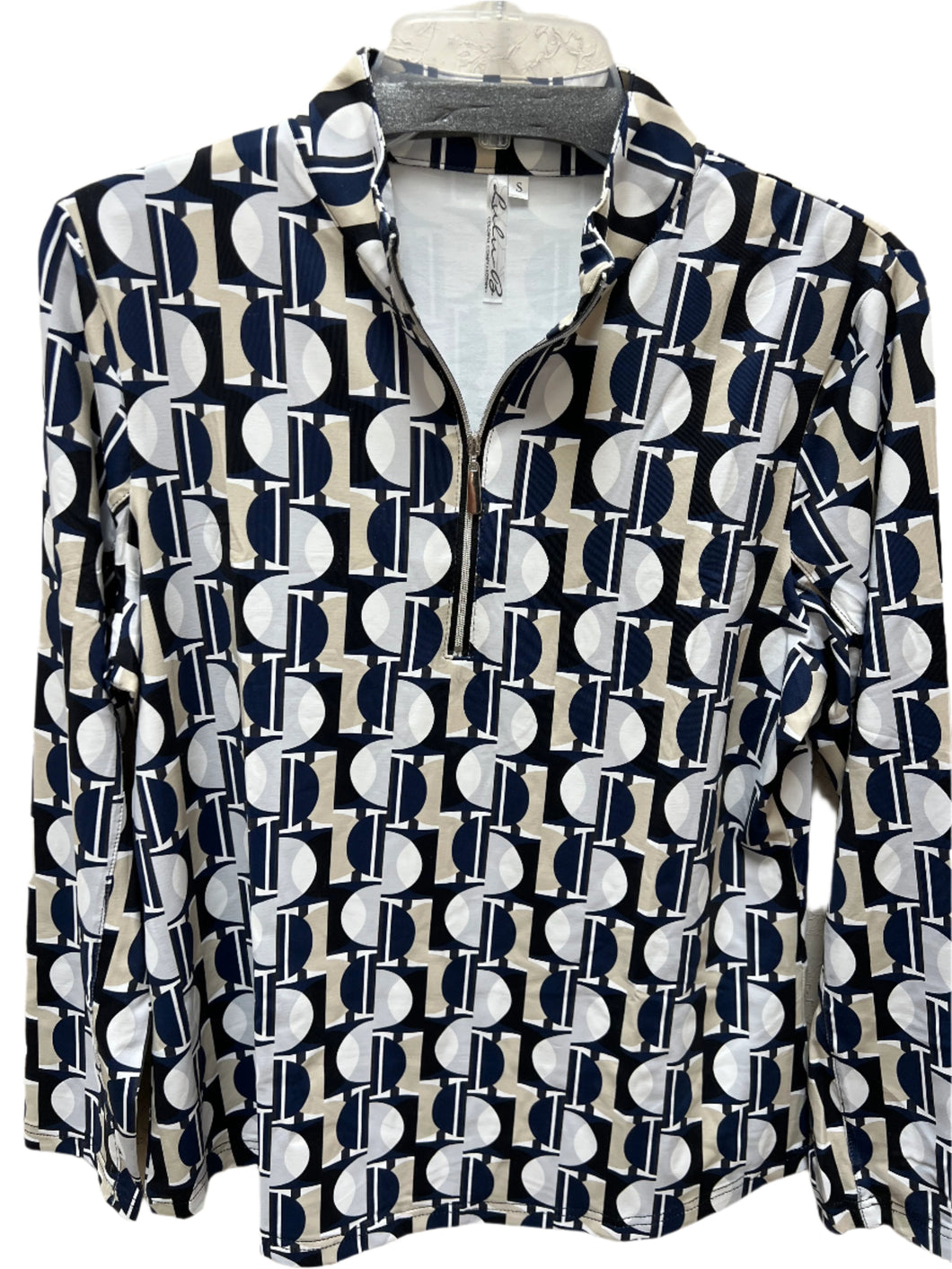 LU LU B TAN/WHITE/NAVY PRINT QUARTER ZIP