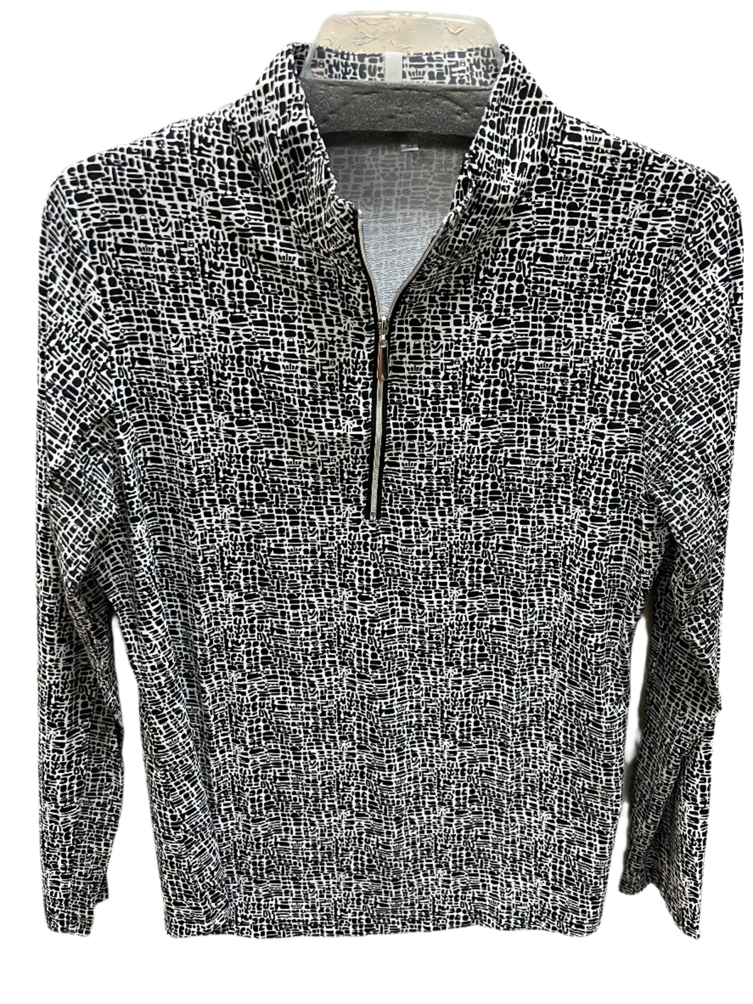 BEACH TIME BY LU LU B BLACK/WHITE PRINT QUARTER ZIP