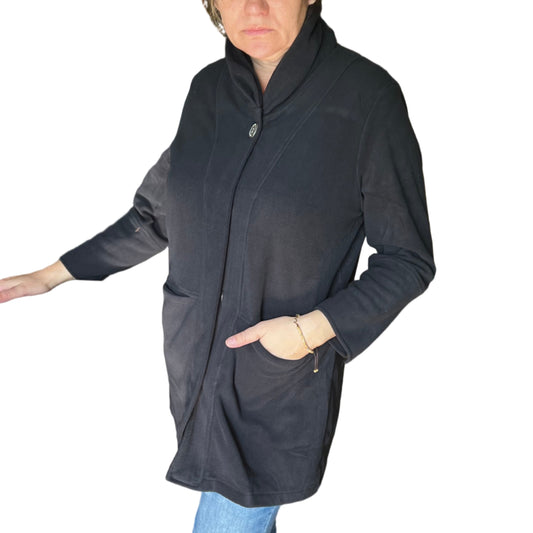 INSPIRED BY WILD PALMS CASHMERE FLEECE BLACK BUTTONED LONG JACKET