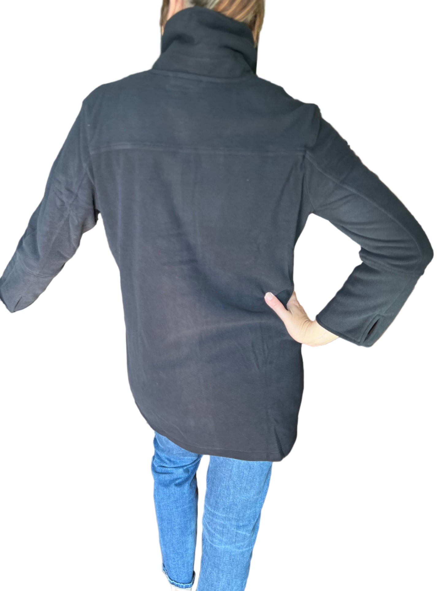 INSPIRED BY WILD PALMS CASHMERE FLEECE BLACK BUTTONED LONG JACKET