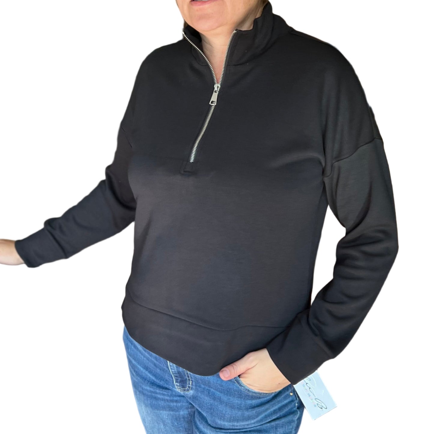 LU LU B "SCUBA" QUARTER ZIP IN BLACK