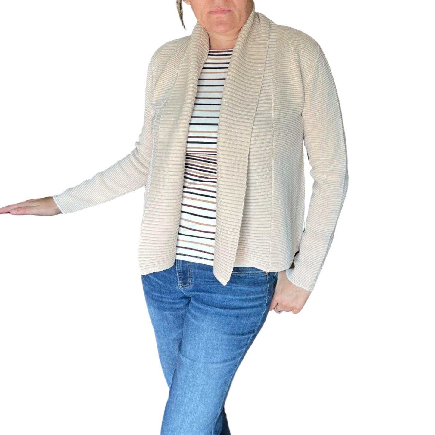 PBJ SHAWL COLLAR OPEN CARDIGAN IN CASHMERE TAN