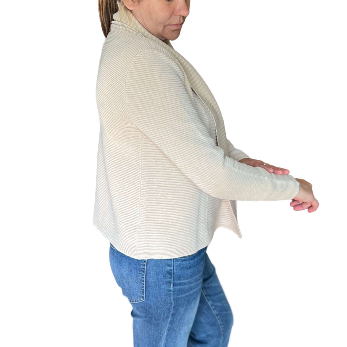 PBJ SHAWL COLLAR OPEN CARDIGAN IN CASHMERE TAN