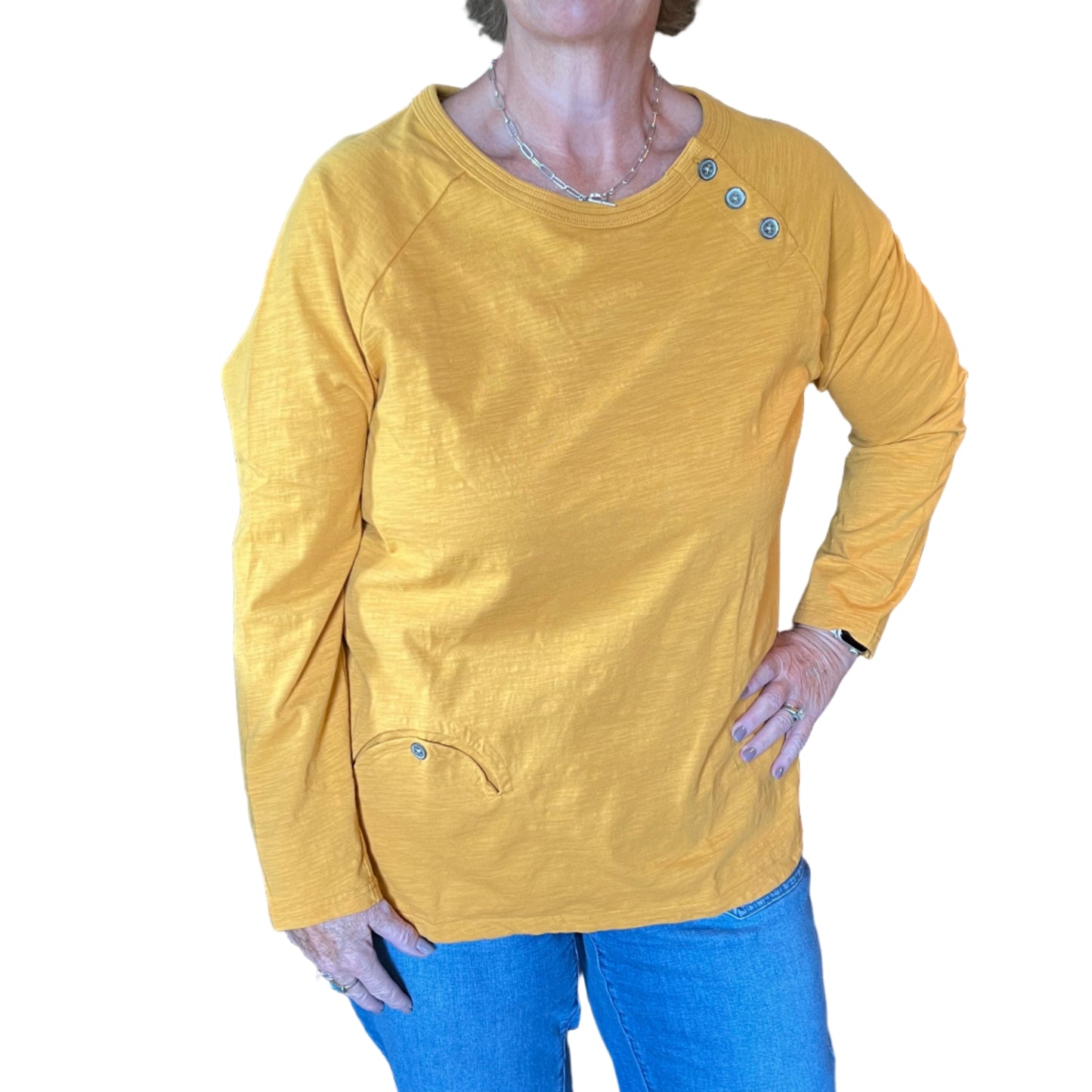 INSPIRED BY WILD PALMS MARIGOLD COLORED SLUB JERSEY