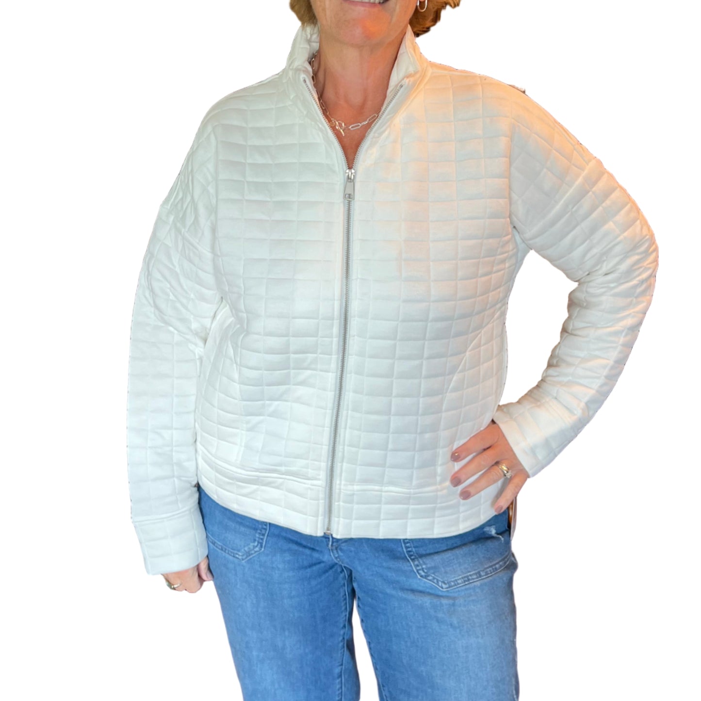 BEACH TIME BY LU LU B CREAM COLOR FULL ZIP PUFF QUILTED JACKET