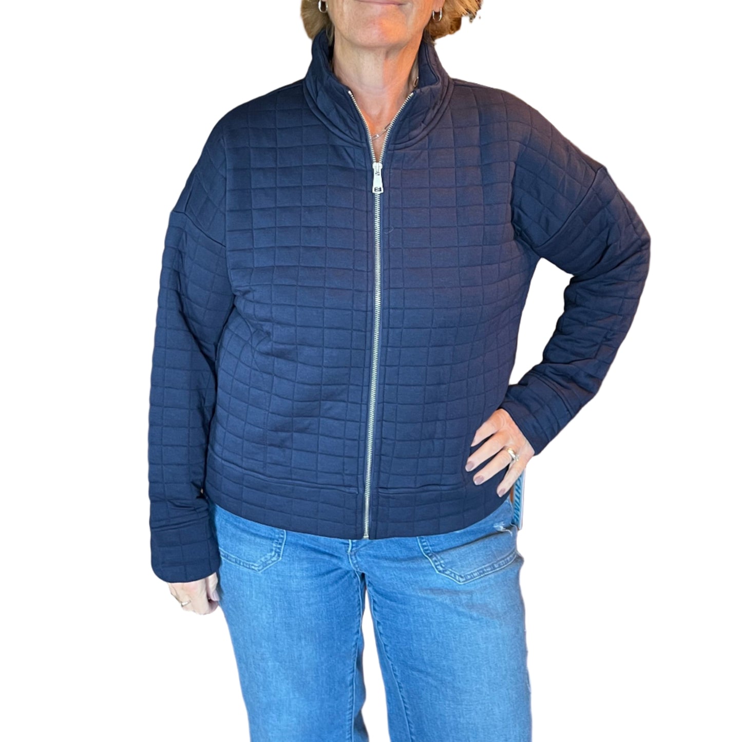 BEACH TIME BY LU LU B NAVY PILLOW QUILT FULL ZIP JACKET