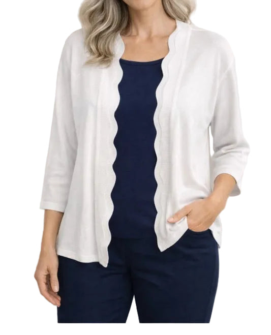 SOUTHERN LADY WHITE 3/4 SLEEVE CARDIGAN