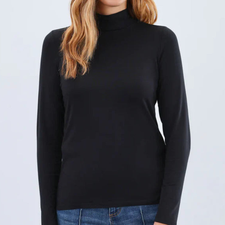 FDJ LONG SLEEVE MOCK NECK BLACK TOP