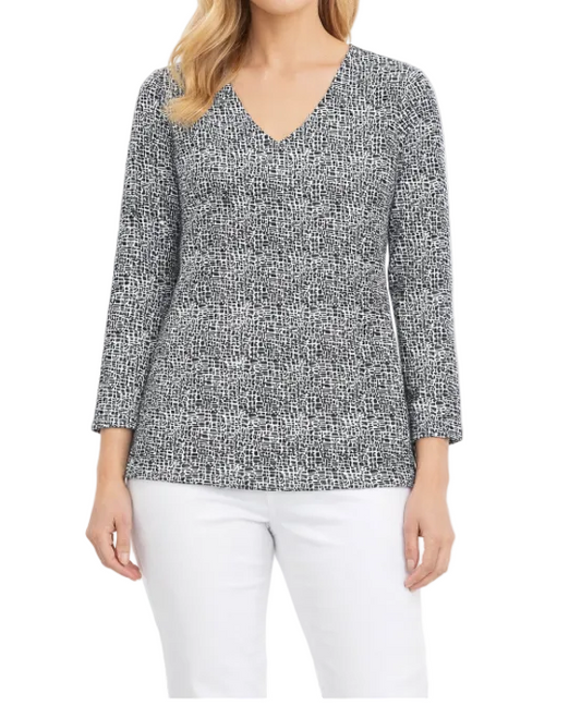 BEACH TIME BY LU LU B BLACK/WHITE PRINT TOP