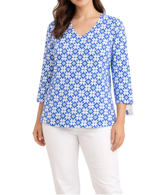 BEACH TIME BY LU LU B V NECK FLOWER PRINT TOP