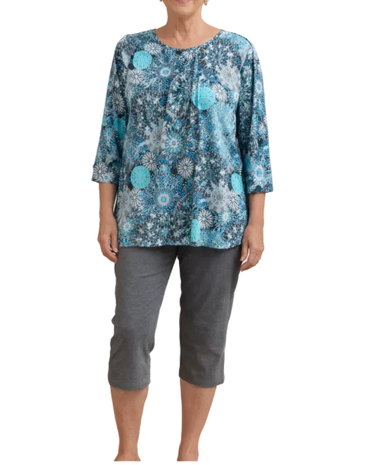 N TOUCH TURQUOISE AND GRAY PATTERN TOP