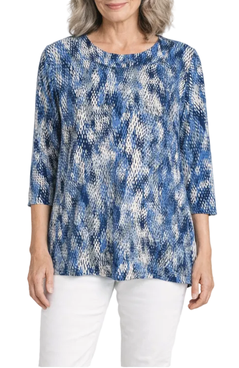 N TOUCH BLUE/SILVER/CREAM PRINT TOP