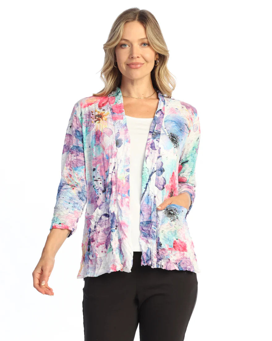 JESS & JANE CRUSHED OPEN CARDIGAN WITH 3/4 SLEEVES AND POCKETS