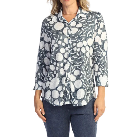 JESS & JANE PEBBLES THREE QUARTER SLEEVE BUTTON UP