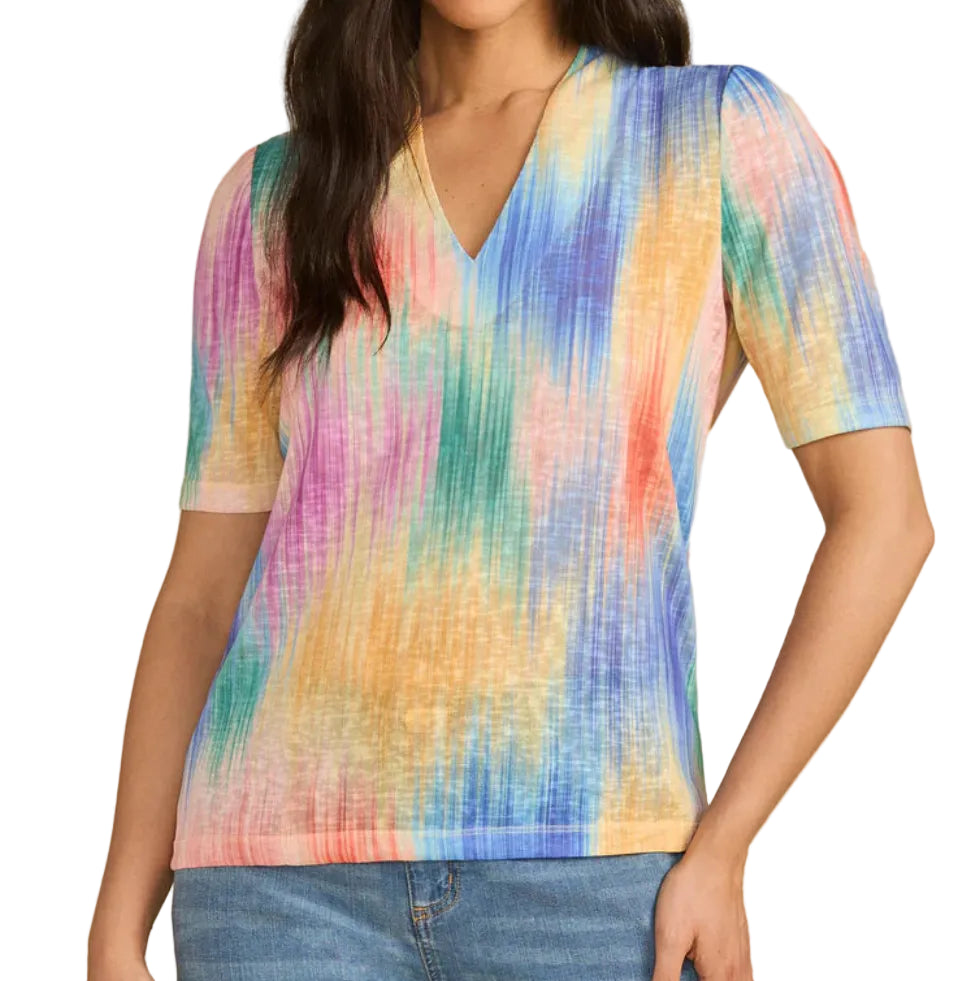 FDJ 3/4 SLEEVE V NECK TOP IN TROPICAL