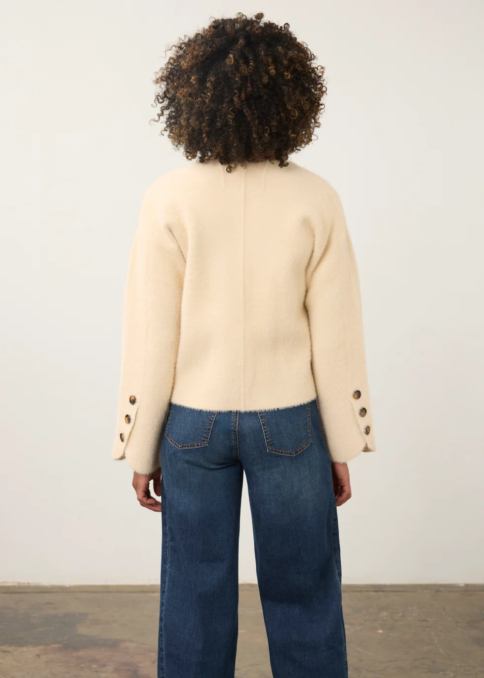 FDJ COLLARLESS KNIT CREAM JACKET