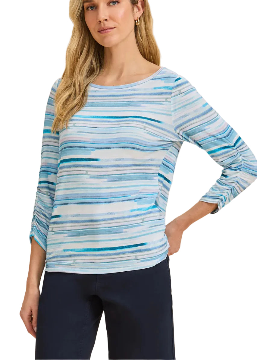FDJ BOAT BOAT NECK KNIT TOP IN BLUE STRIPE