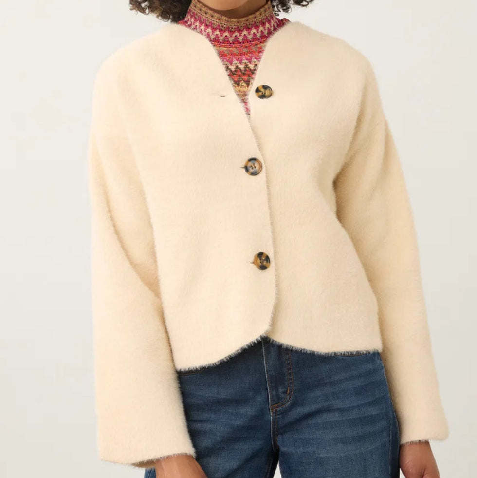 FDJ COLLARLESS KNIT CREAM JACKET