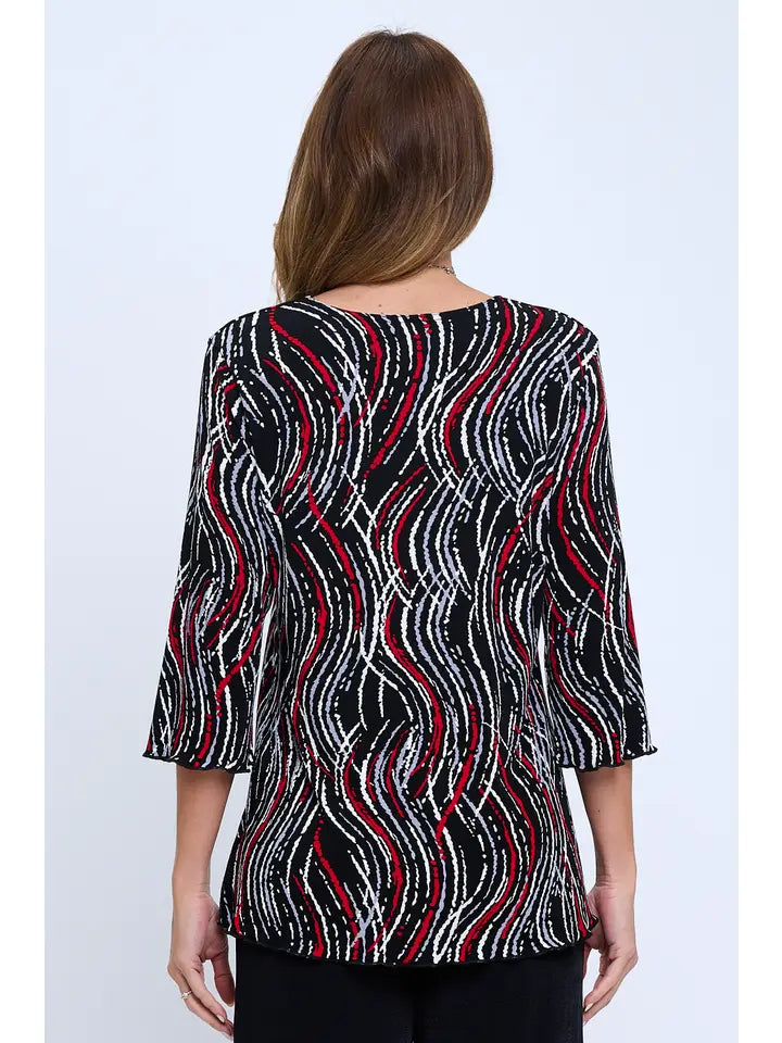JO STAR BLACK/GRAY/CREAM/RED PATTERN TOP