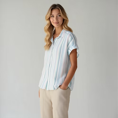 NORTH RIVER THISTLE WOVEN SHORT SLEEVE TOP