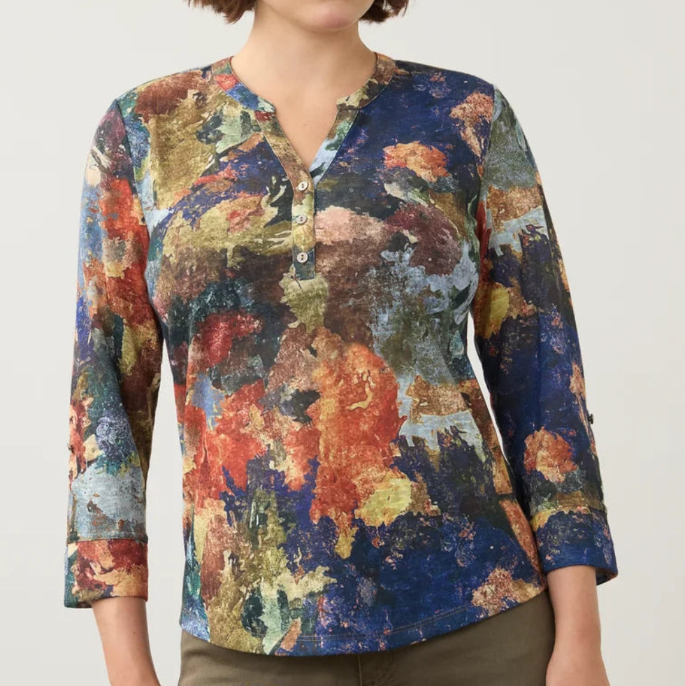 FDJ 3/4 SLEEVE HENLEY TOP