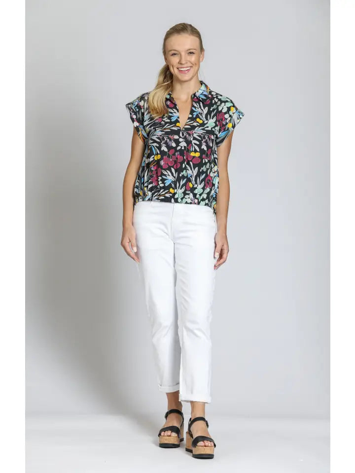APNY PRINTED WRAP HI LO BLOUSE