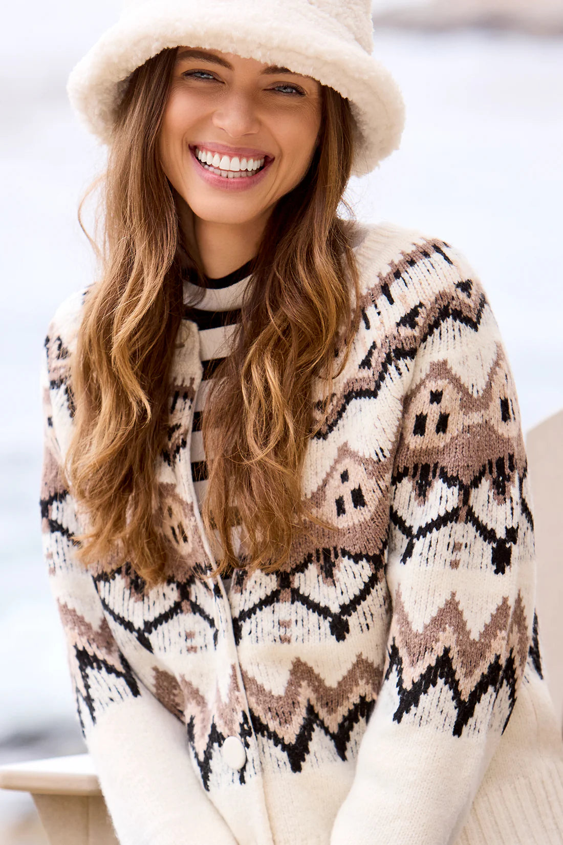 TRIBAL FAIR ISLE BUTTON FRONT SWEATER