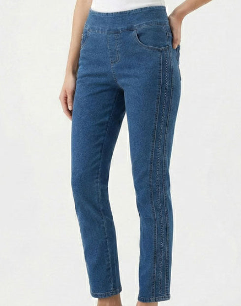 ETHYL PULL ON ANKLE JEANS WITH FUN STITCHING DETAIL