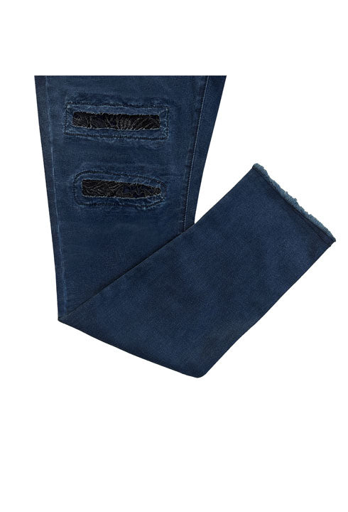 ETHYL DENIM PULL UP WITH BLACK LACE PATCHES