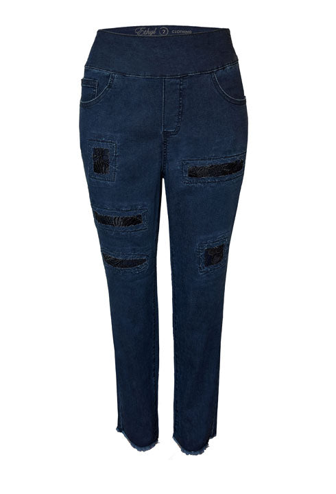 ETHYL DENIM PULL UP WITH BLACK LACE PATCHES