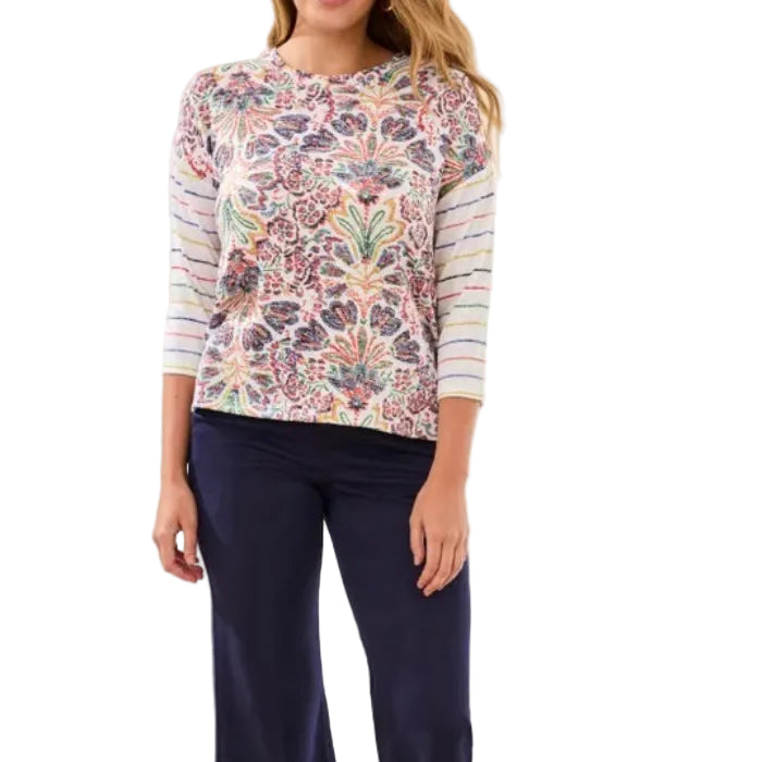 TRIBAL 3/4 SLEEVE CREW NECK TOP