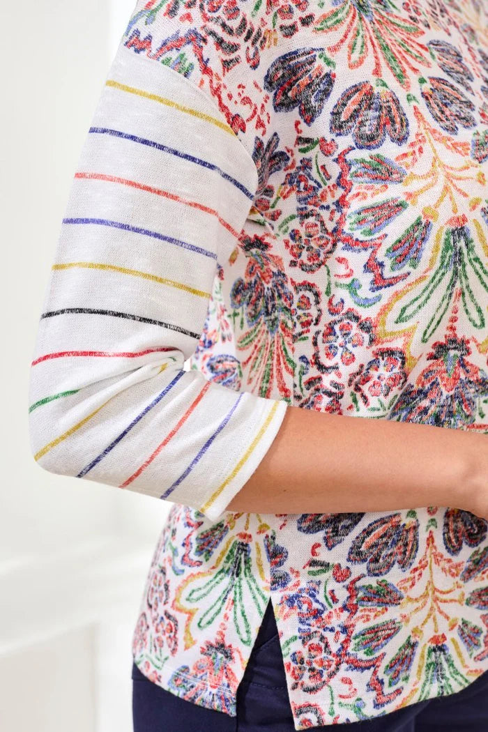 TRIBAL 3/4 SLEEVE CREW NECK TOP