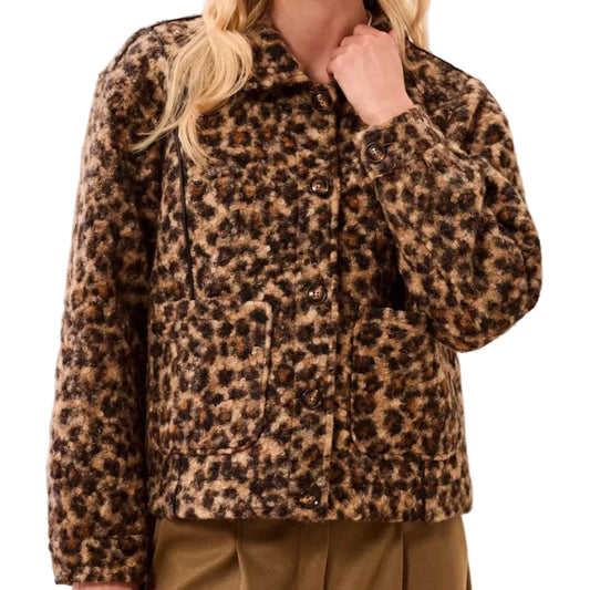 TRIBAL BOUCLE BUTTON FRONT ANIMAL PRINT JACKET